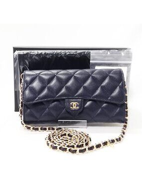 Chanel Caviar Leather Quilted Wallet Navy